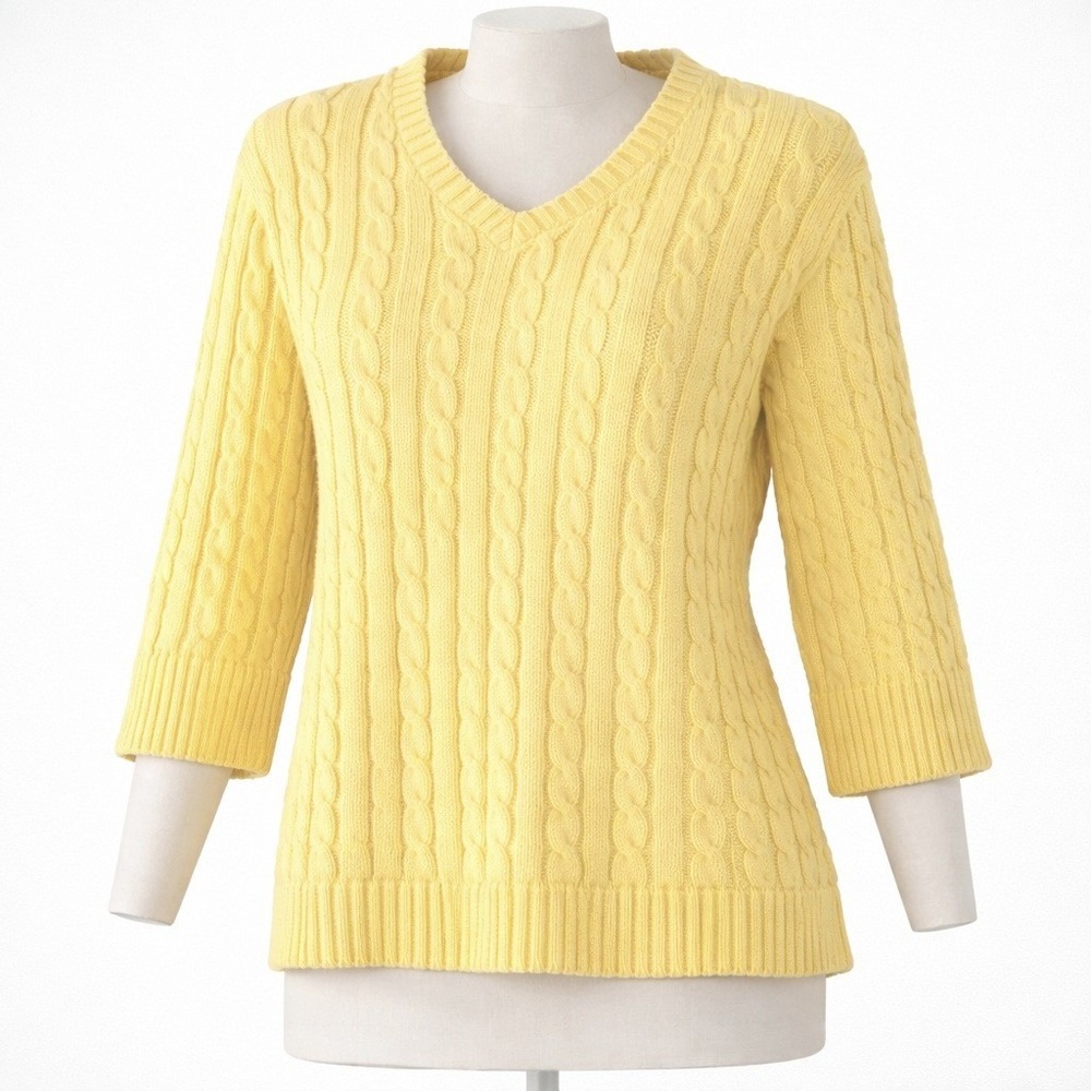 Y2K Preppy Cable Knit 100% Cotton Sweater Size M Butter Yellow Twee Clean‎ Girl